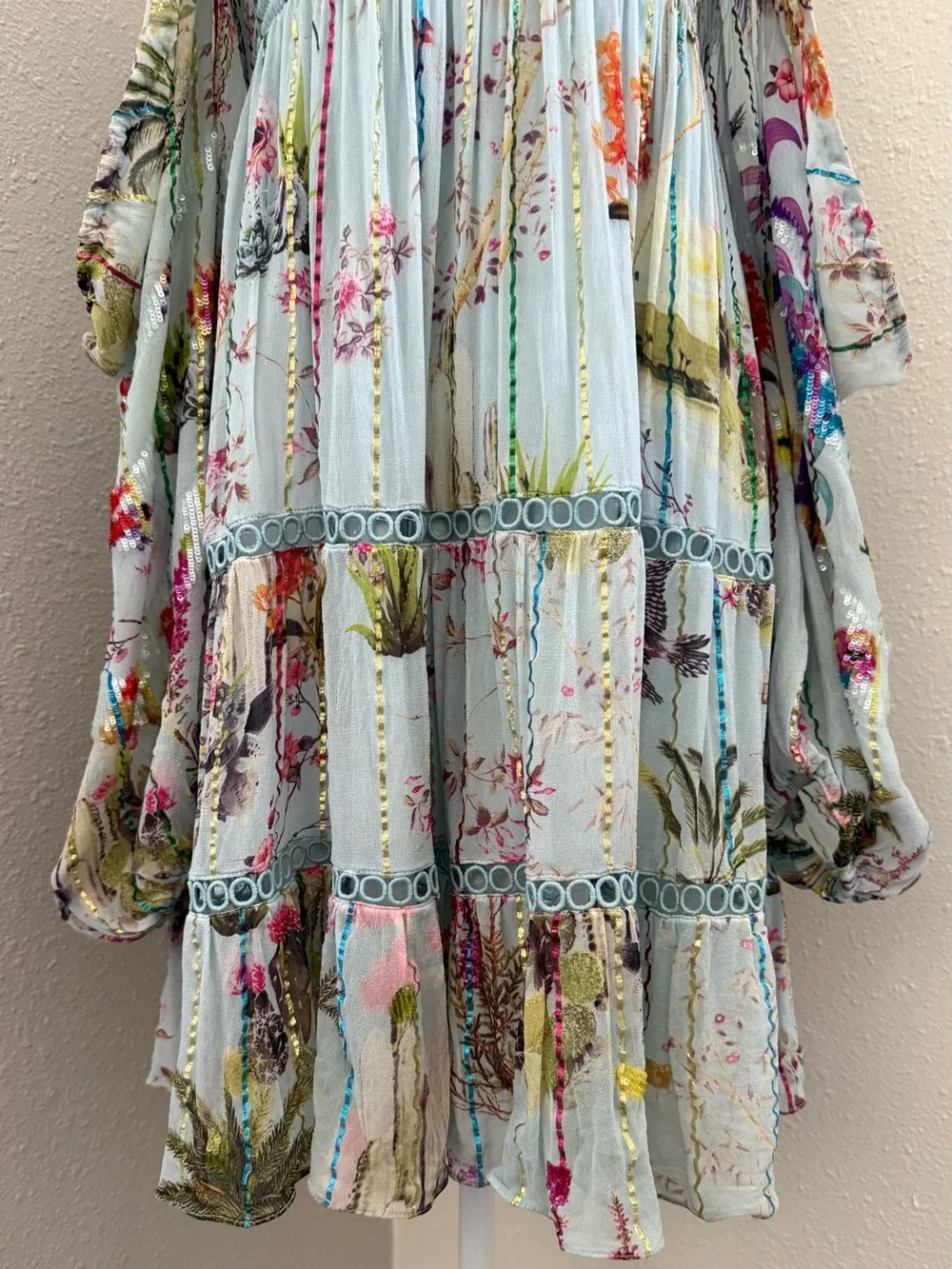 Anthropologie Hemant & Nandita Floral Sequin Off Shoulder Mini Dress XS Boho